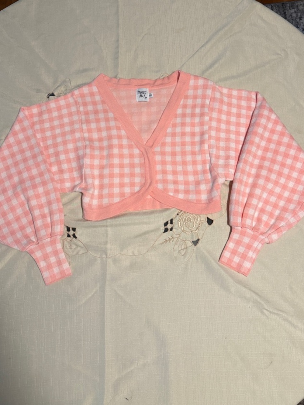 Princess Polly Pink Gingham Cropped Wrap Sweater